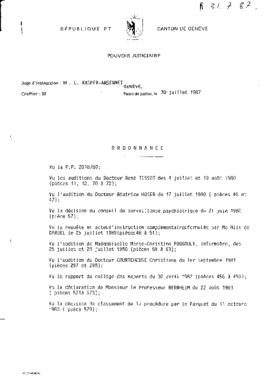 Ordonnance du juge d’instruction du 30 juillet 1987