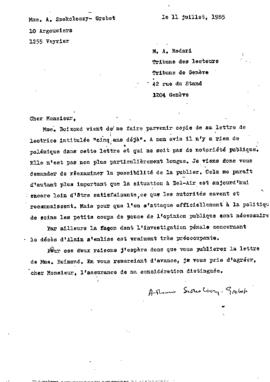 Lettre d'Anne Szokoloczy Grobet à la Tribune de Genève